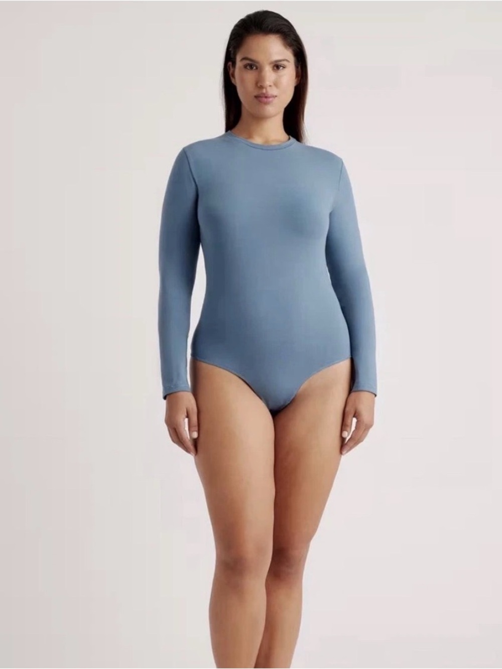 Quince Ocean Blue Stretch Cotton Jersey Long-Sleeve Bodysuit Small